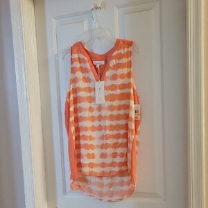 Two By Vince Camuto Orange and White Sleeveless Top Small